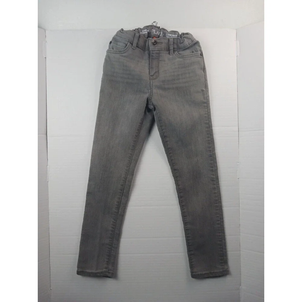 The Childrens Place Super Skinny Denim Jeans Boys size 8 gray adjustable waist